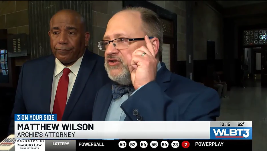 News still: Matt Wilson speaking with reporters, WLBT, February 26, 2026
